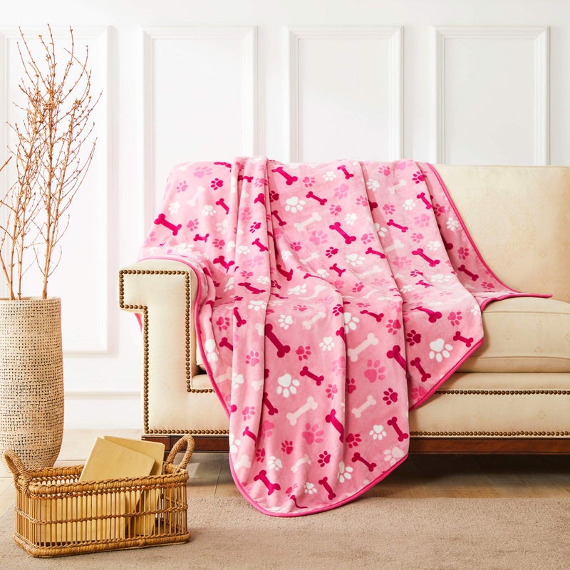 Allisandro Luxurious Dog Blanket, 350 GSM Super Fuzzy Microplush Fleece Pet Blankets for Small Medium Large Dogs and Cats, Pink Paw and Bone, 40" x 32" - Image 5